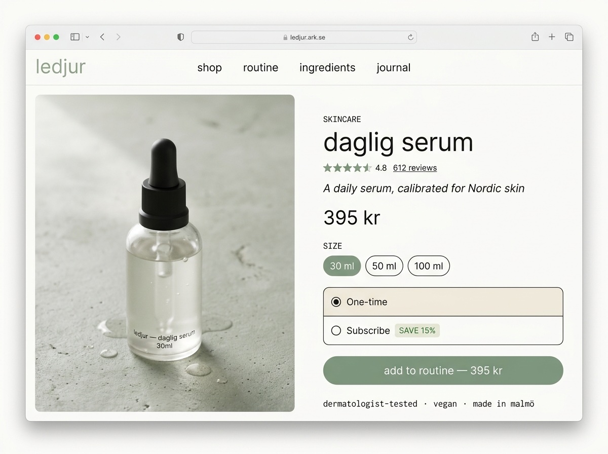 Ledjur: generated skincare storefront mockup