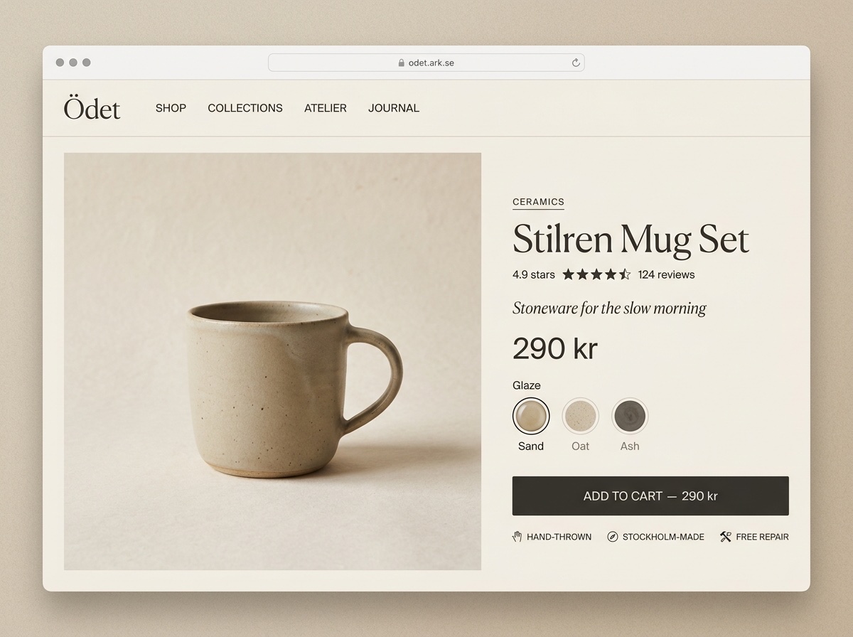 Ödet: generated ceramics storefront mockup