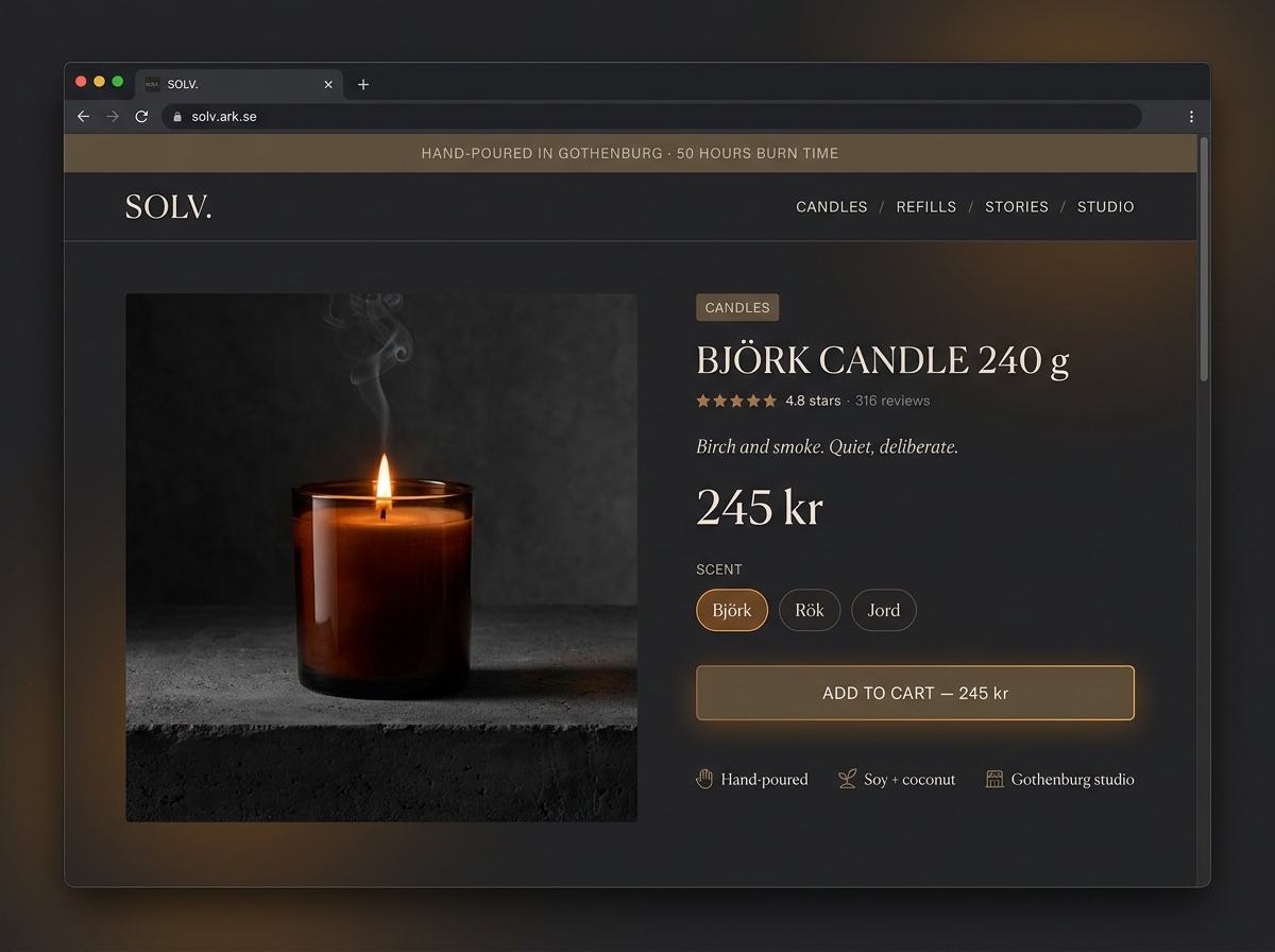 Solv: generated candles storefront mockup